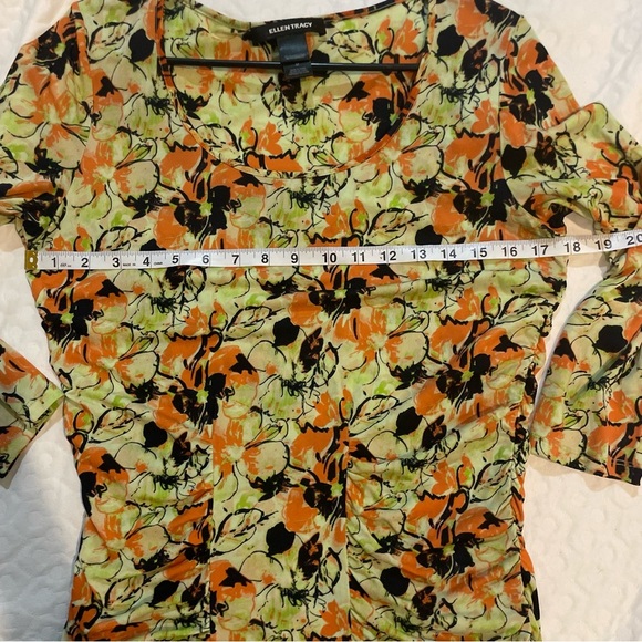 Ellen Tracy Silk Blend Blouse Women’s Medium Floral Print Yellow/Green Ruched - Picture 6 of 8